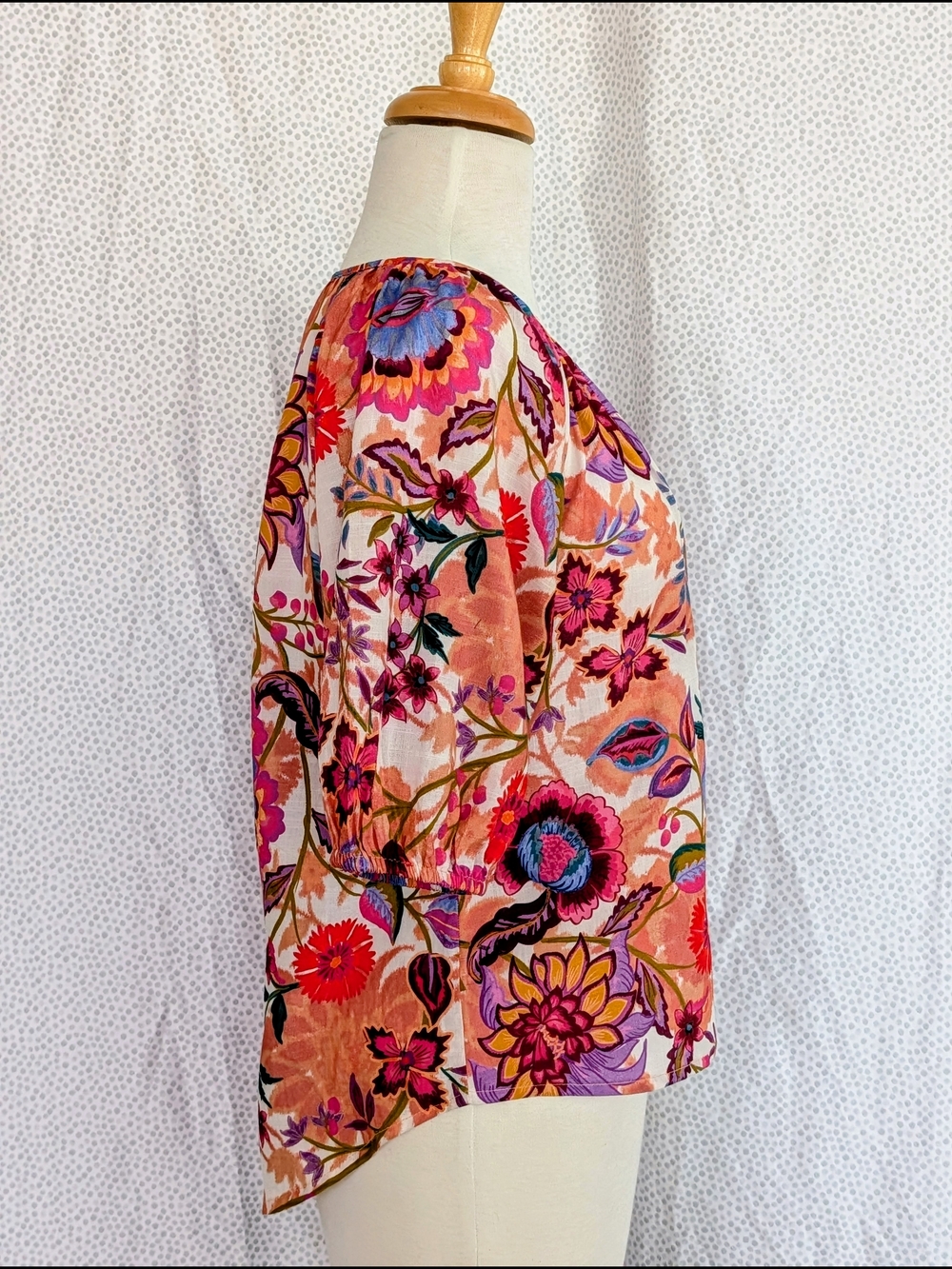 Liverpool Peach Floral Button-Front Top with Pink and Purple Accents - Picture 4 of 5